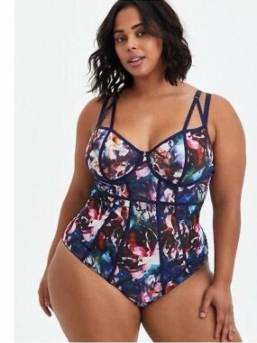 Torrid Curve purple galaxy mesh bodysuit